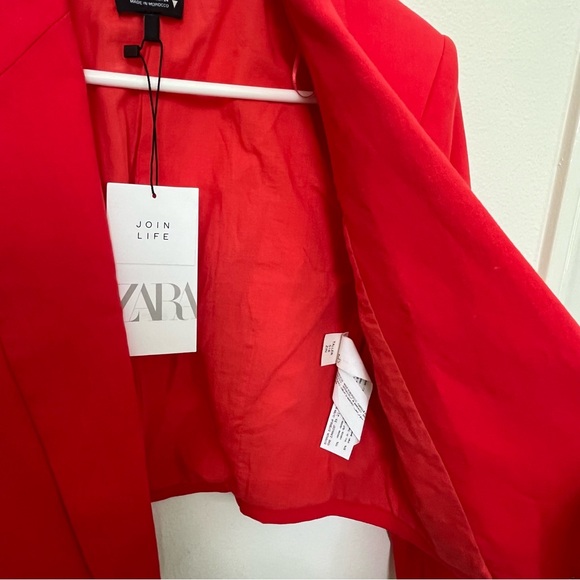 NWT ZARA Cropped Blazer size XS Linen Blend Buttons Red Hot Spring Summer - Picture 7 of 15